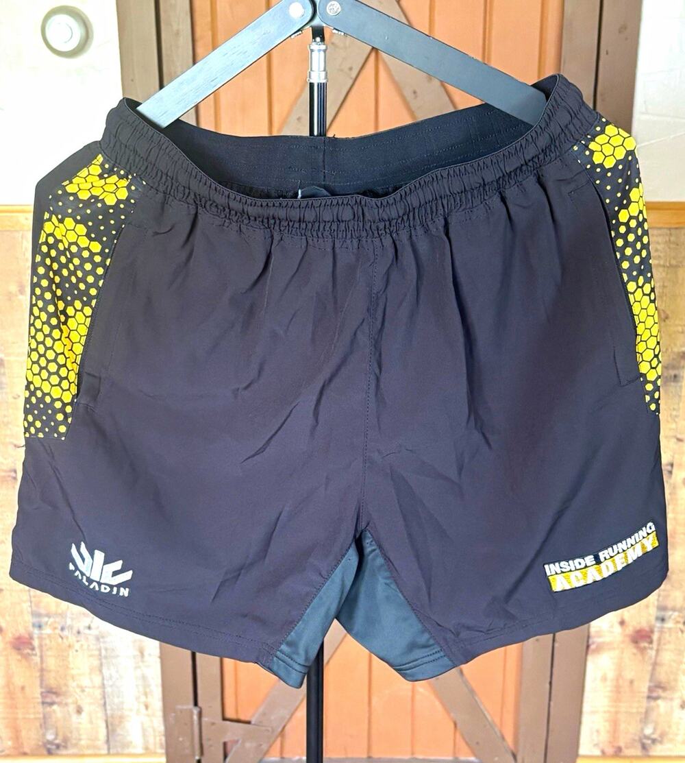 Paladin Inside Running Academy Black Training Shorts – Yellow Honeycomb Medium